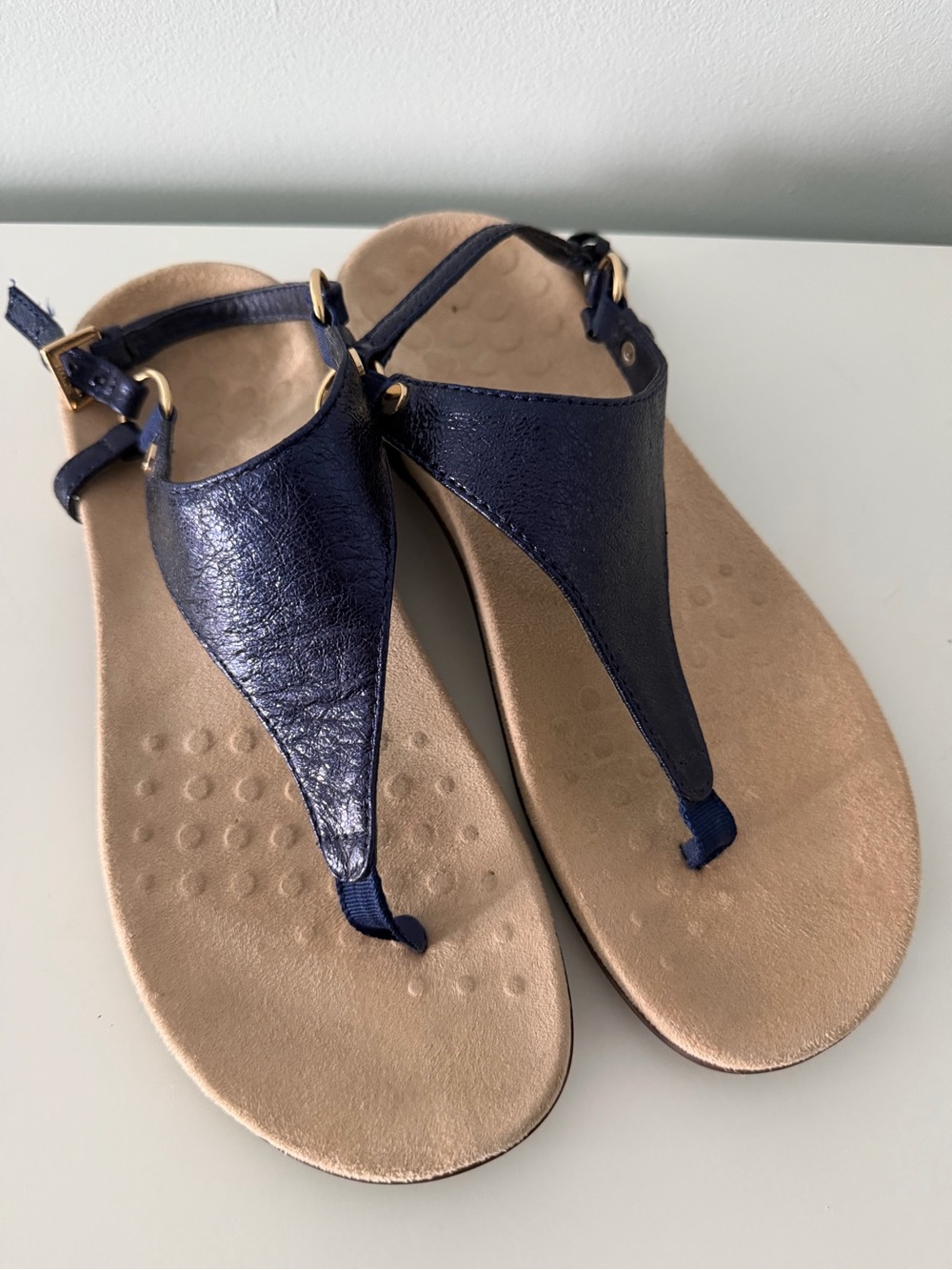 Vionic Women’s Navy Metallic T-strap Sandals